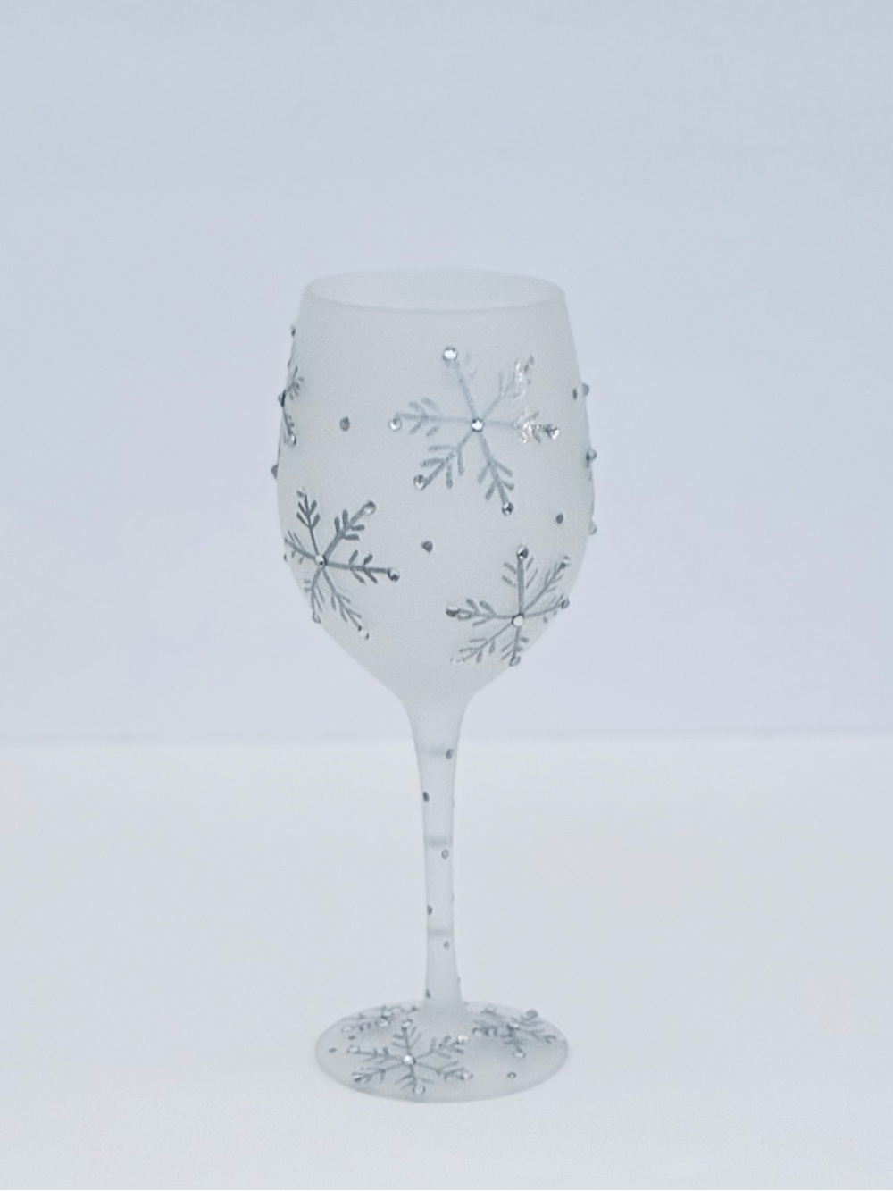 Pier 1 Winter Frosted Wine Glass With Rhinestone Snowflakes